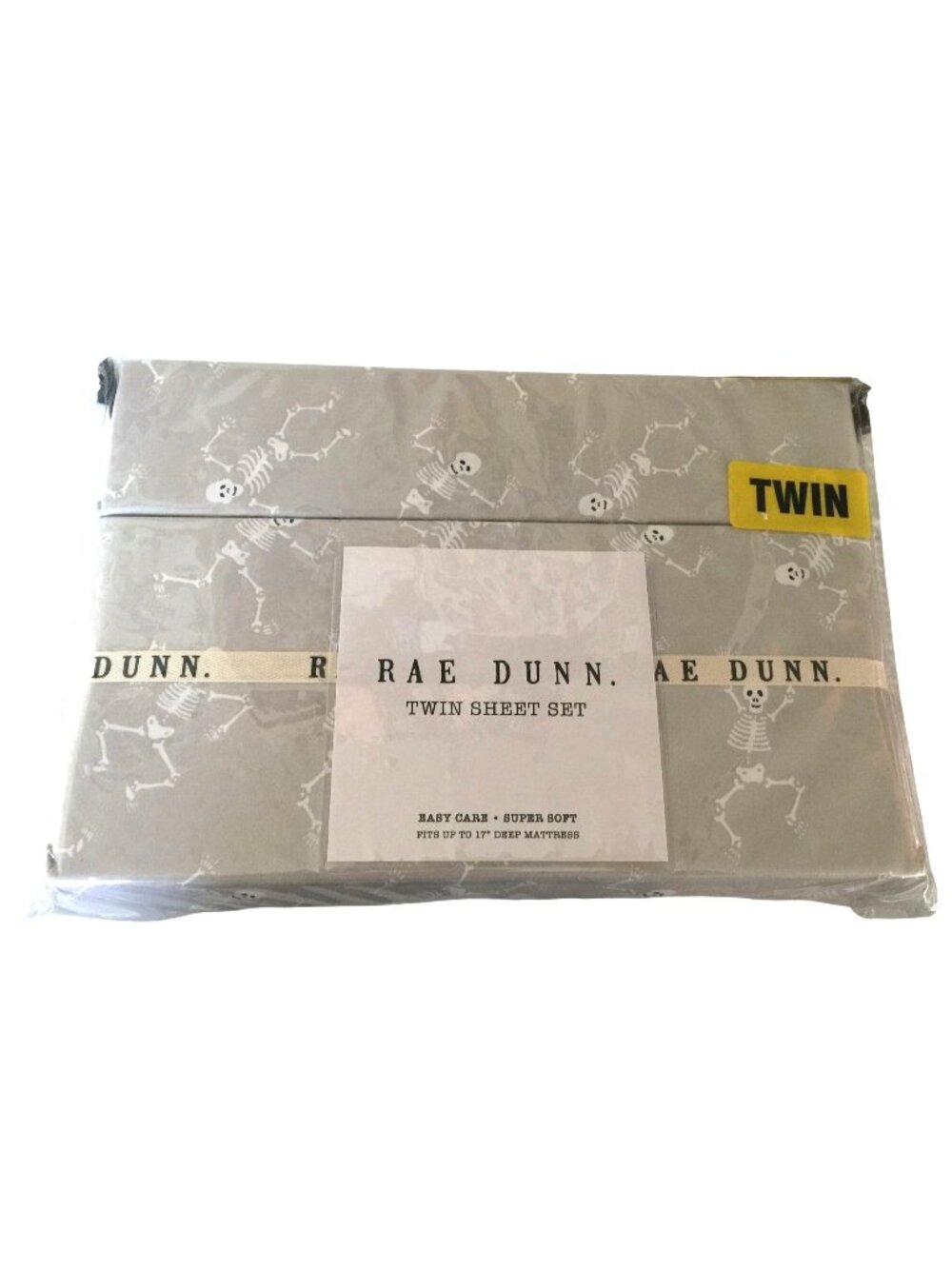Rae Dunn Dancing Skeletons Gray White Twin Sheet Set Deep Mattress